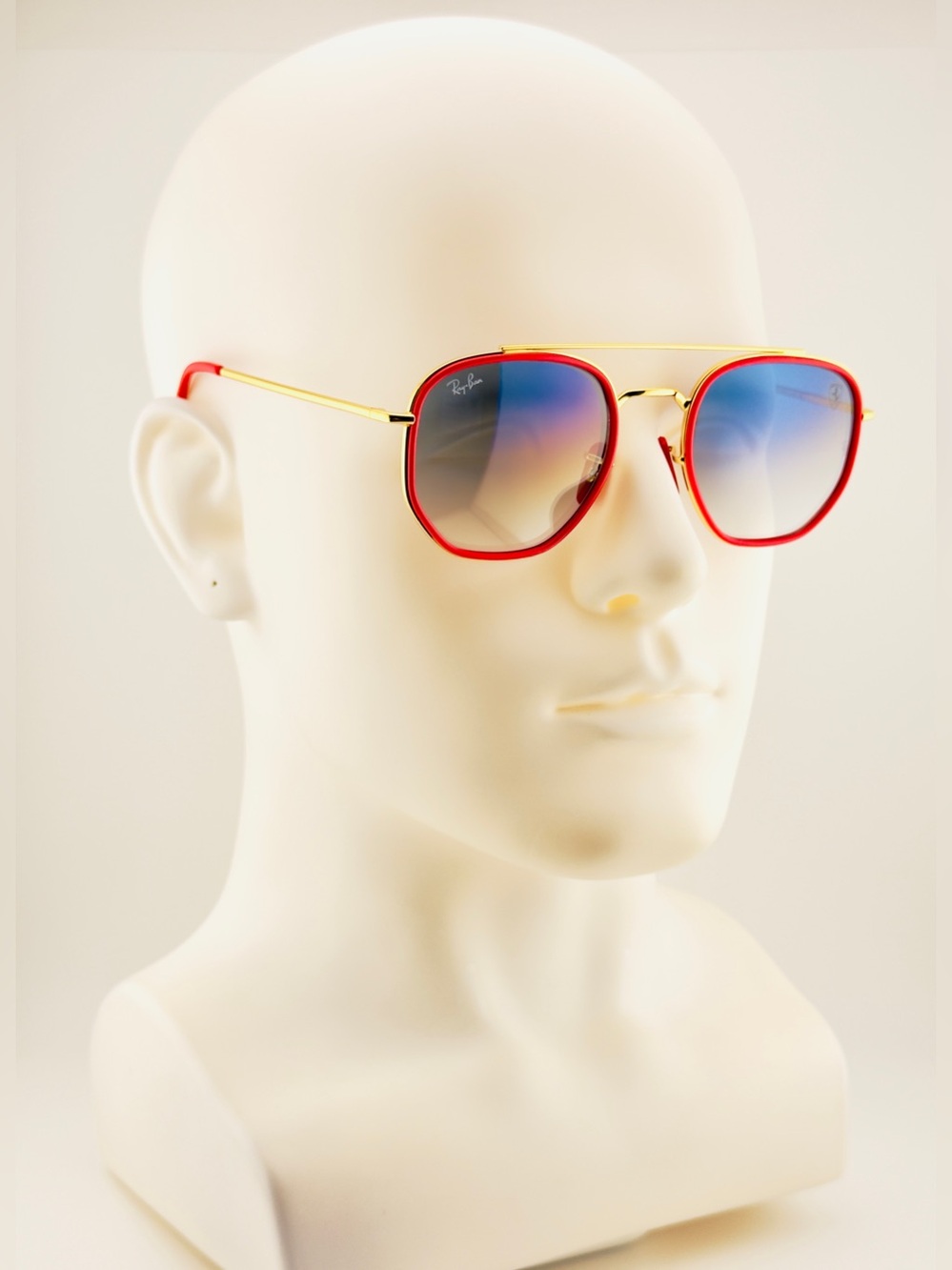 Ray-Ban Scuderia Ferrari Sunglasses RB3748M Gold Frame Light Blue Gradient Lens - Picture 2 of 15